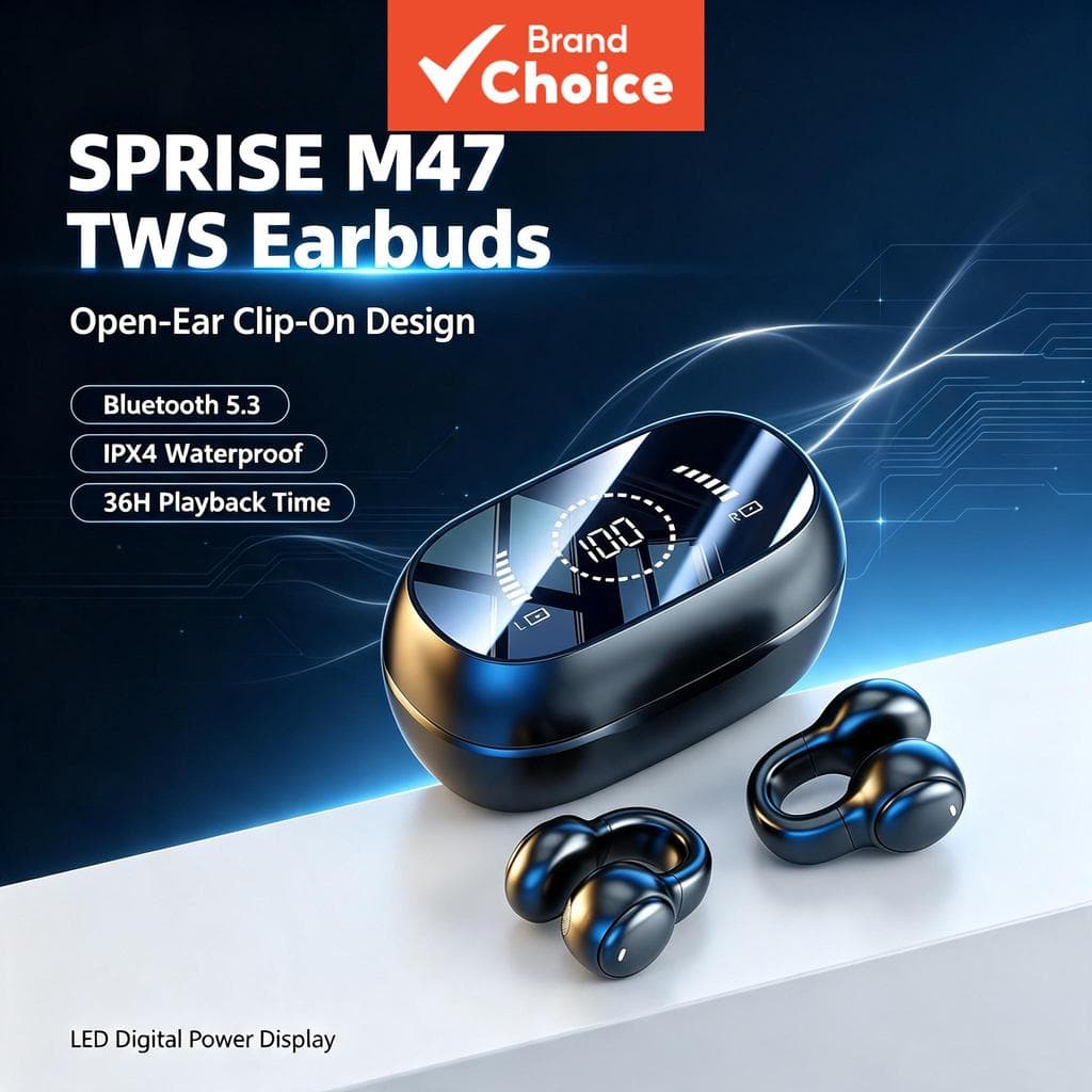 SPRISE M47 Fones de Ouvido TWS Ear Clip Fones de Ouvido Sem Fio Intra-Auricular Aberto 9D Som Surround Headsets com