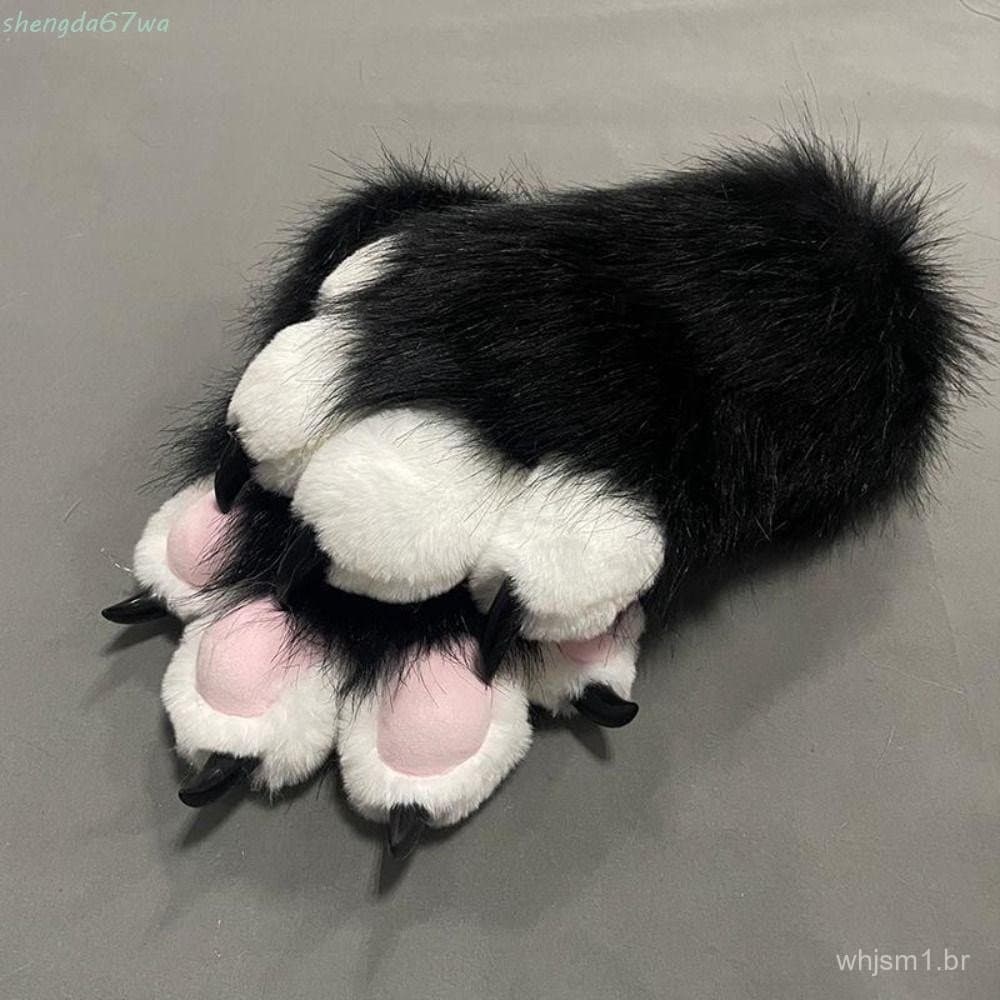 Luvas de Fantasia SHENGDA para Cosplay, Luvas de Pelúcia Grossas e Quentes com Garras de Gato para Kigurumi