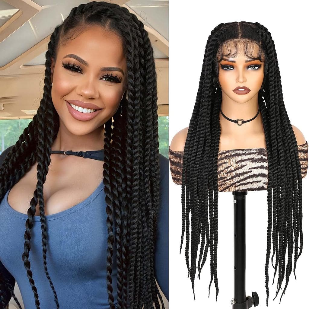 WIGER Real 360 Full Lace Twisted Wigs Single-layer HD Lace Braided Wigs for Black Women Knotless Senegal Twist Wigs Long