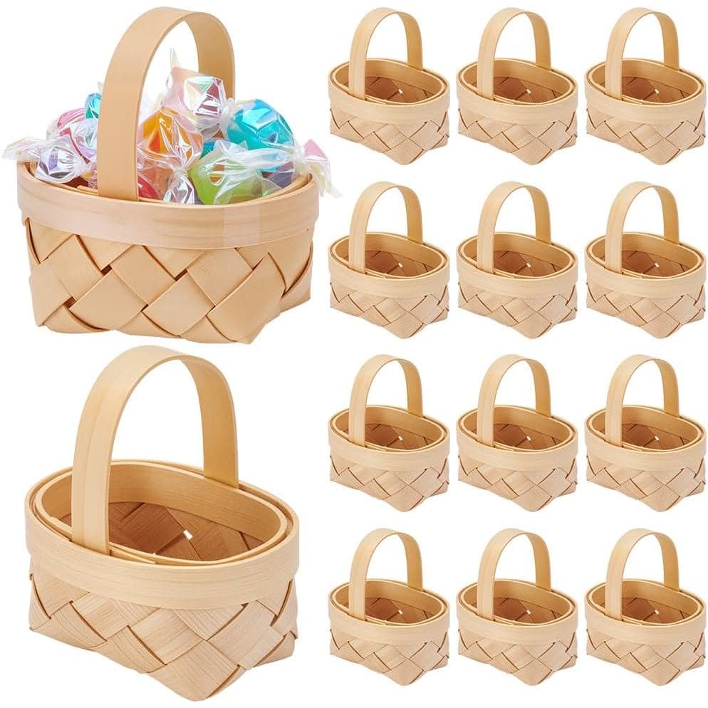 Pacote com 40 Mini Cestas Trançadas com Alças, Pequenas Cestas Estilo Fazenda, Recipientes para Flores Estilo Fazenda pa