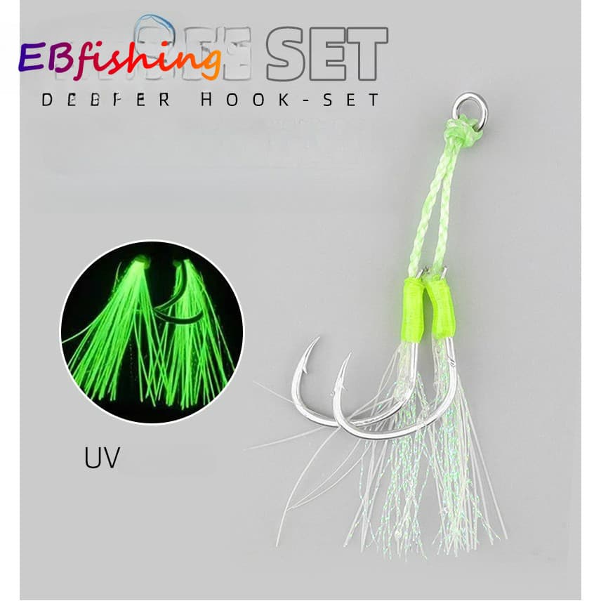 1 Pçs Gancho De Pesca Luminoso 1/0-4 Auxiliar Gabarito Isca UV Duplo Lento Rápido Peixe Ganchos