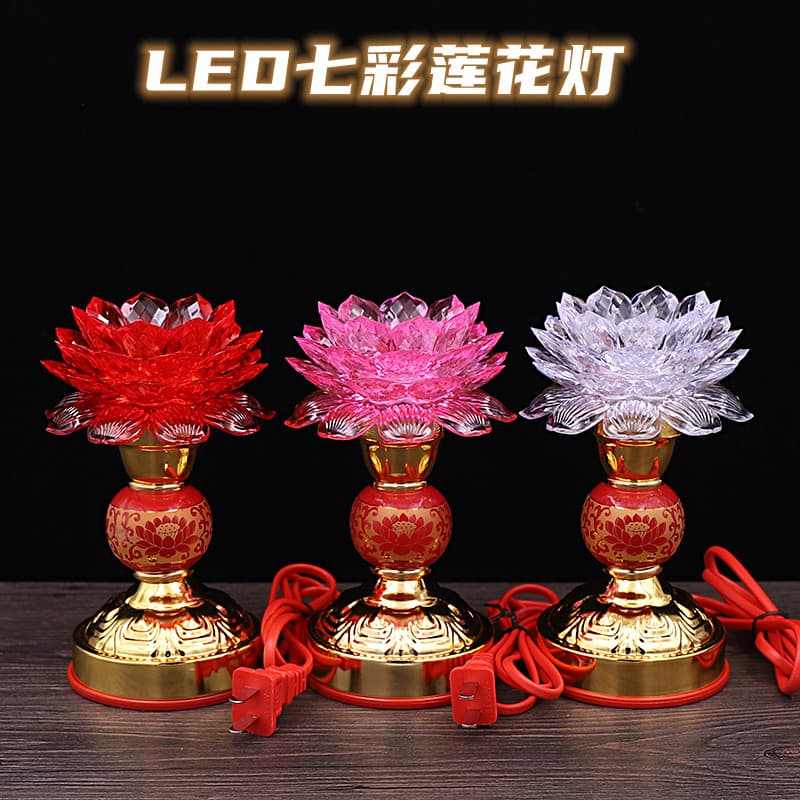🔥 VENDA QUENTE 🔥 Lâmpada de Lótus Economia de Energia Objeto Religioso​ Lâmpada De Lótus De Cristal Colorido Buda Casa