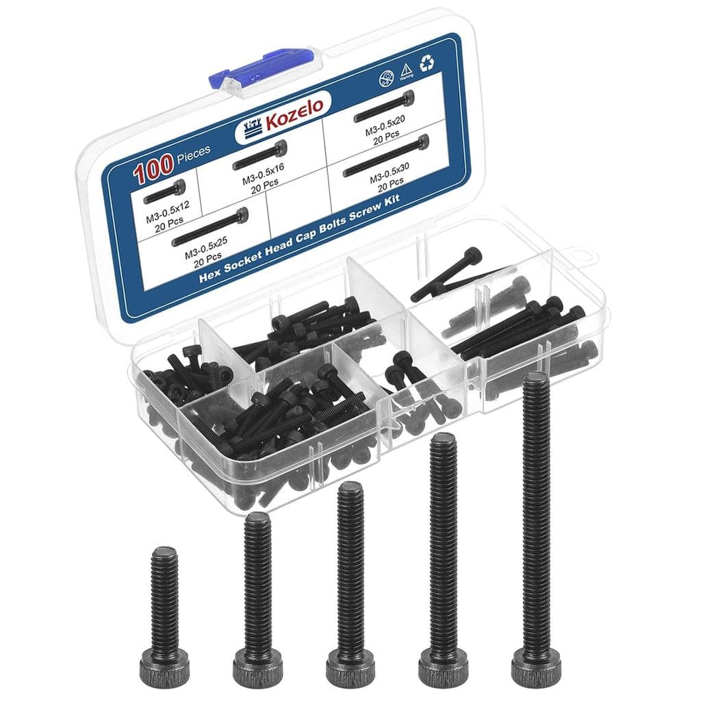 Kit de 100 peças de parafusos e porcas de cabeça cilíndrica com sextavado interno M3 - [M3x12/16/20/25/30mm] Aço ligado