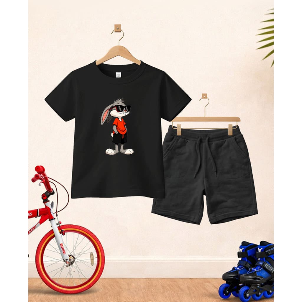 Conjunto Pernalonga Infantil Menino Verão Camiseta e Bermuda Juvenil