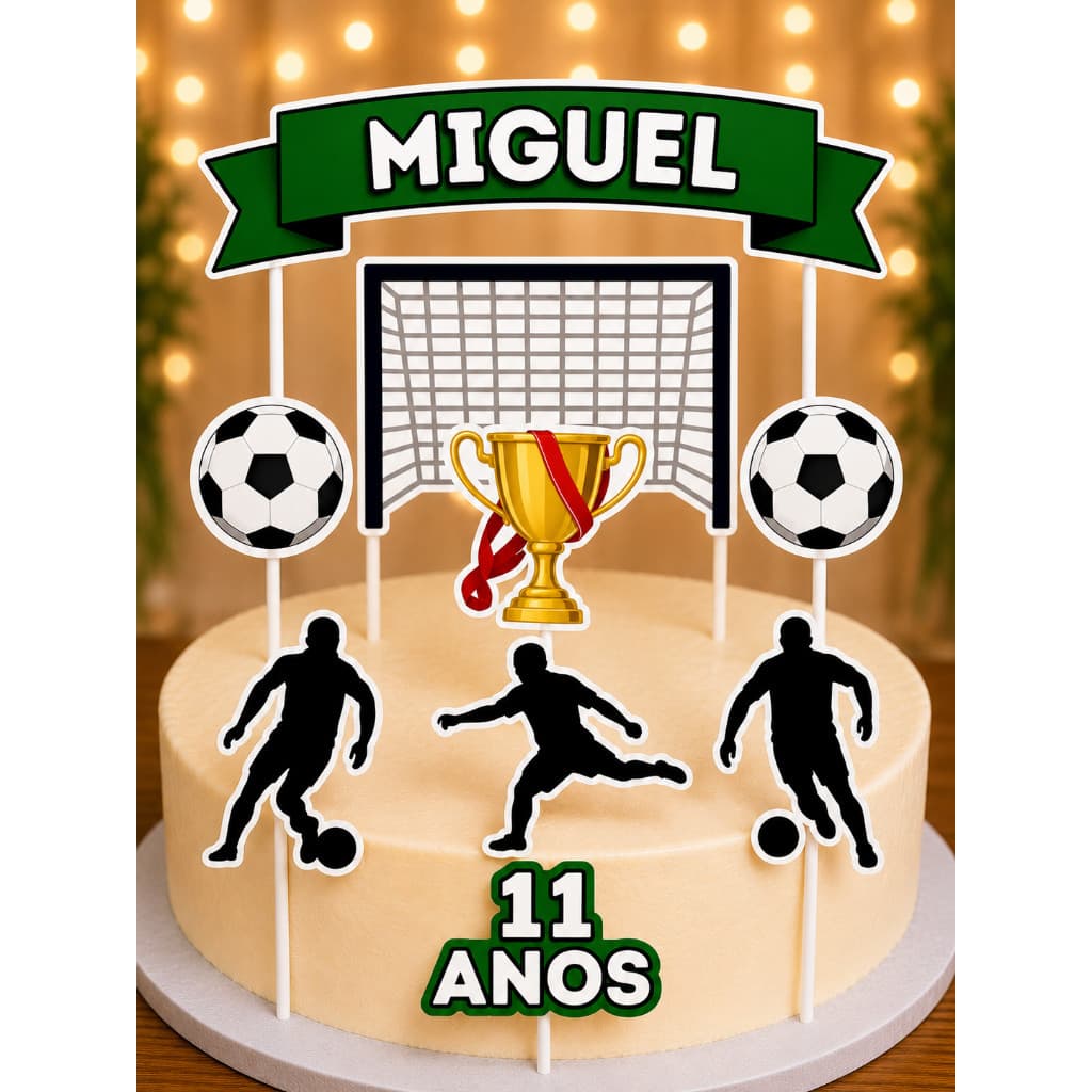 Topo Topper De Bolo Personalizado C/nome e idade  Futebol Campo Envio Rápido