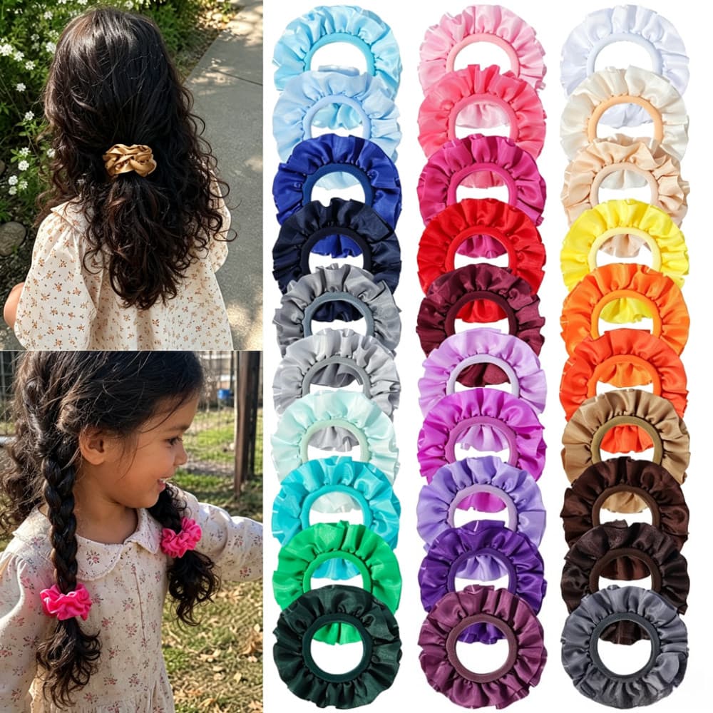 1 Lote De Laços De Cabelo De Tecido Com Babados Coloridos , Faixas Alta Elasticidade , Elásticos Grandes , Acessórios Ve