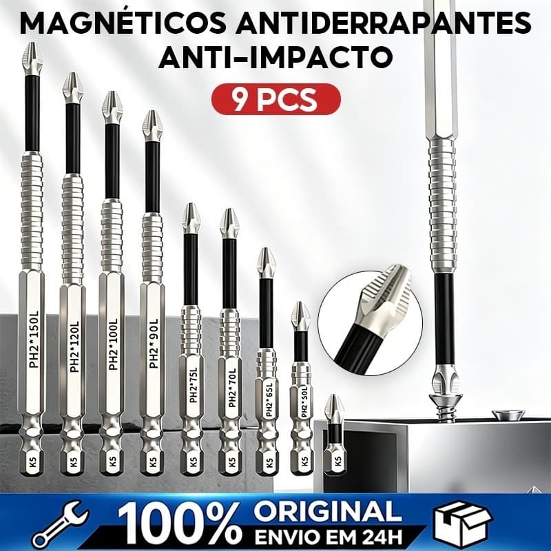 9-bit ph2 magnetic, non-slip, impact-resistant, alloy s2 screwdriver bit set.