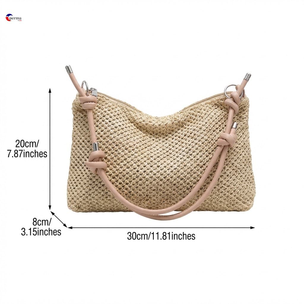 Bolsa De Ombro Feminina De Palha – Leve De Verão Com Alça Ajustável