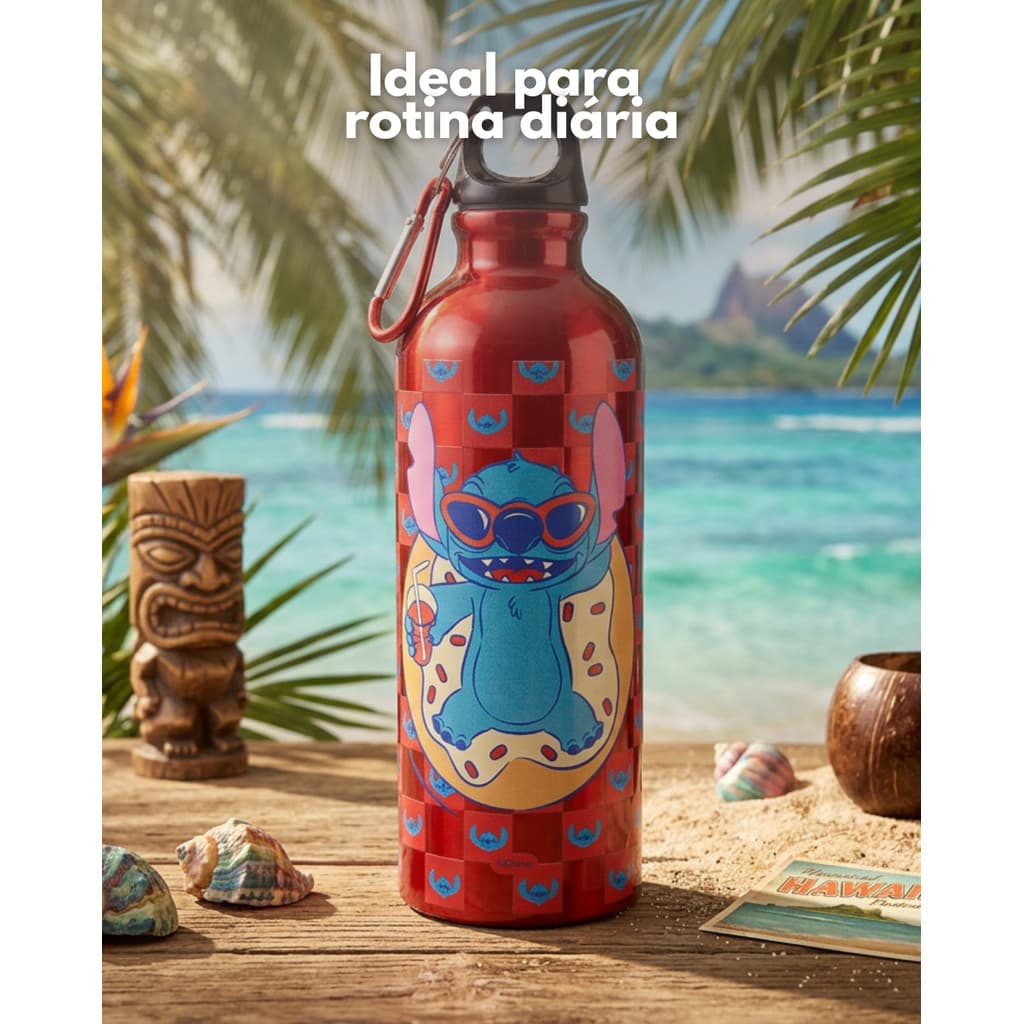 Garrafa de Alumínio com Mosquetão 500ml Stitch Red