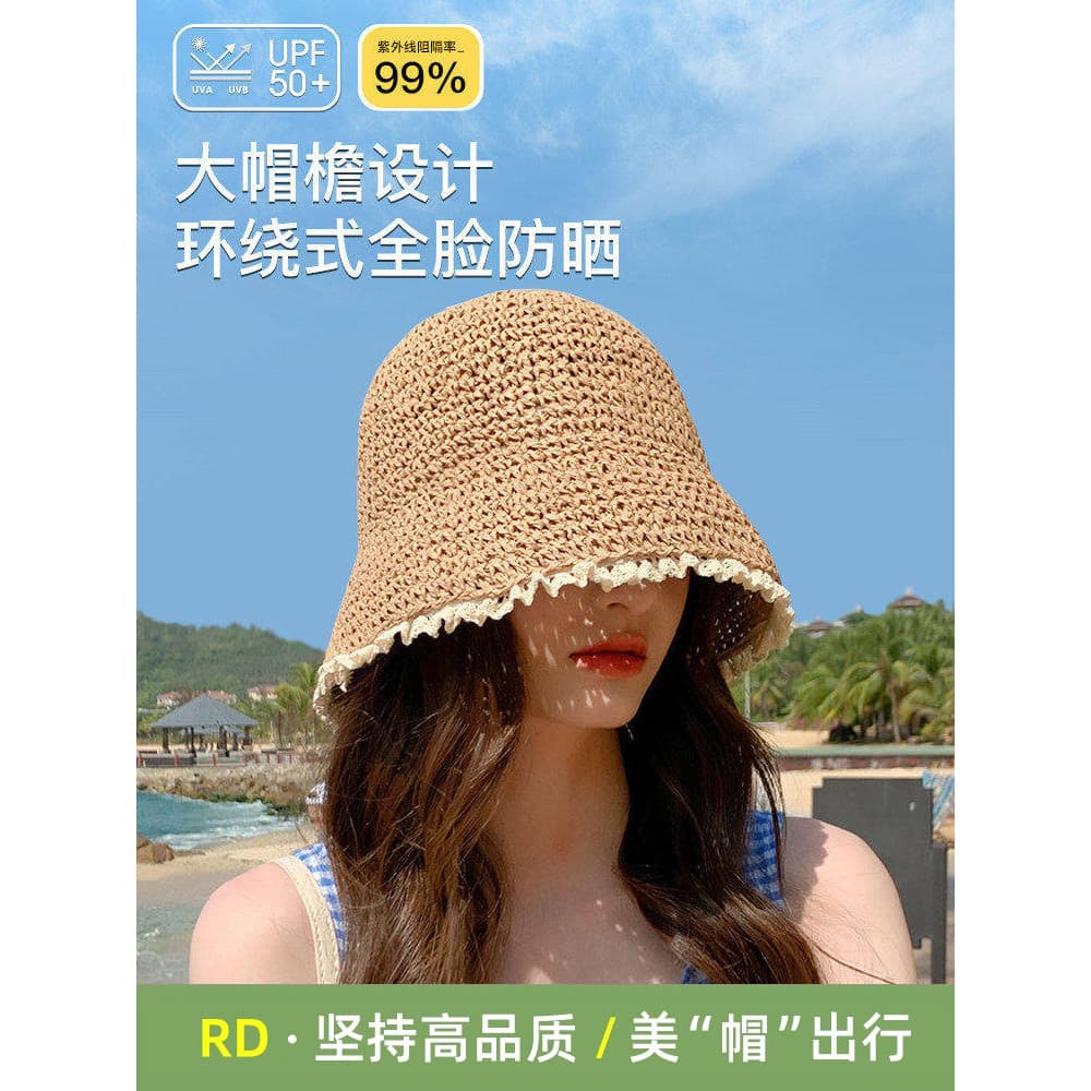 R RD chapéu de sol feminino 2026 novo estilo oco chapéu de palha chapéu de sol estilo Hepburn moda bonito senhoras chapé