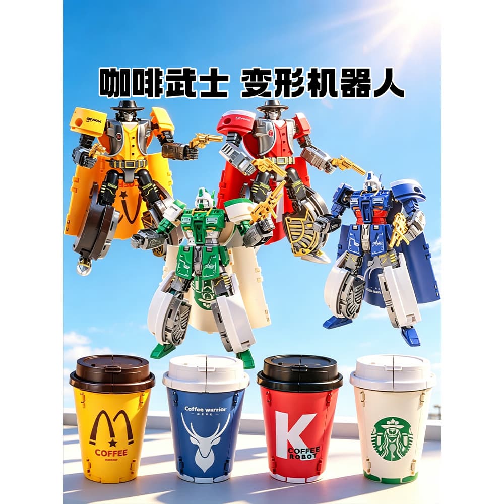 2026 novo estilo crianças transformando brinquedo Mecha leite chá café Samurai ajuste robô 3 a 6 anos de idade menino pr