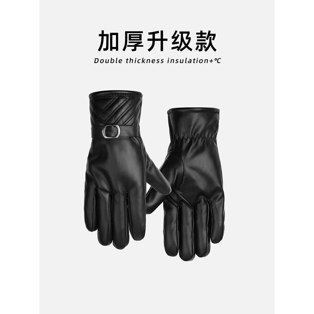 Luvas de couro masculinas grossas inverno velo-velo quente ciclismo bicicleta elétrica à prova de vento de meia-idade in