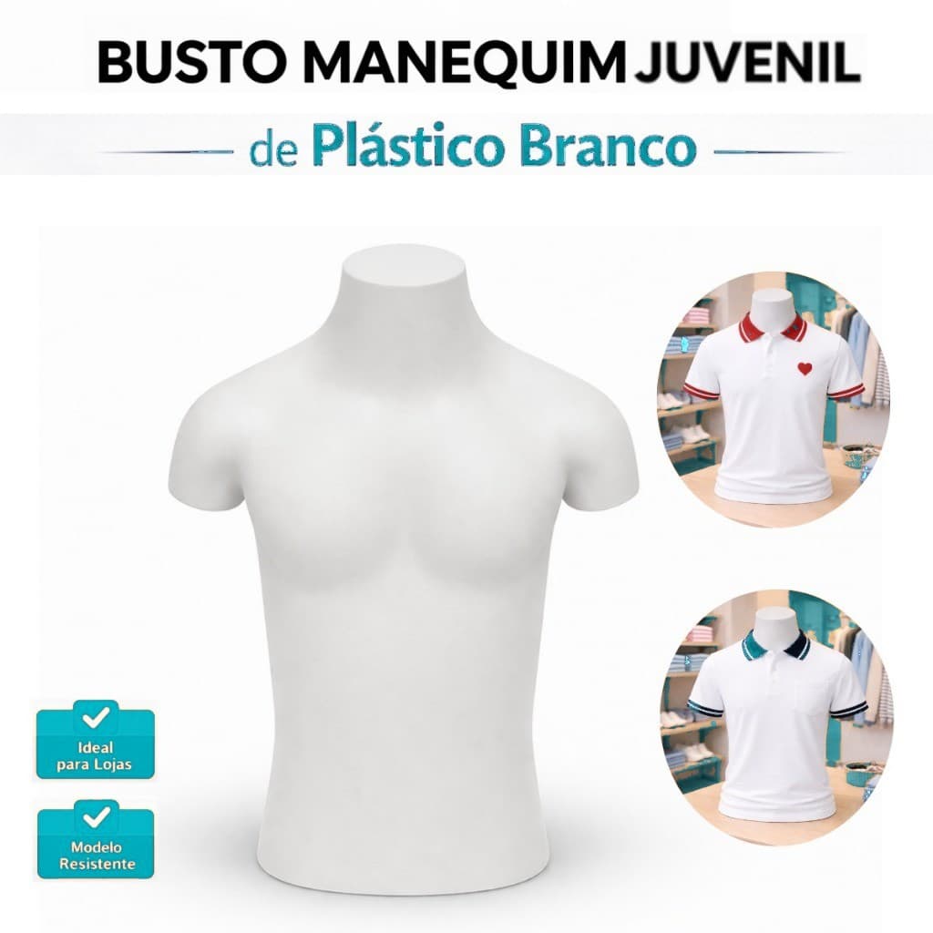 Busto Expositor Plastico Branco Manequim para Roupas Vitrine Feminino Masculino