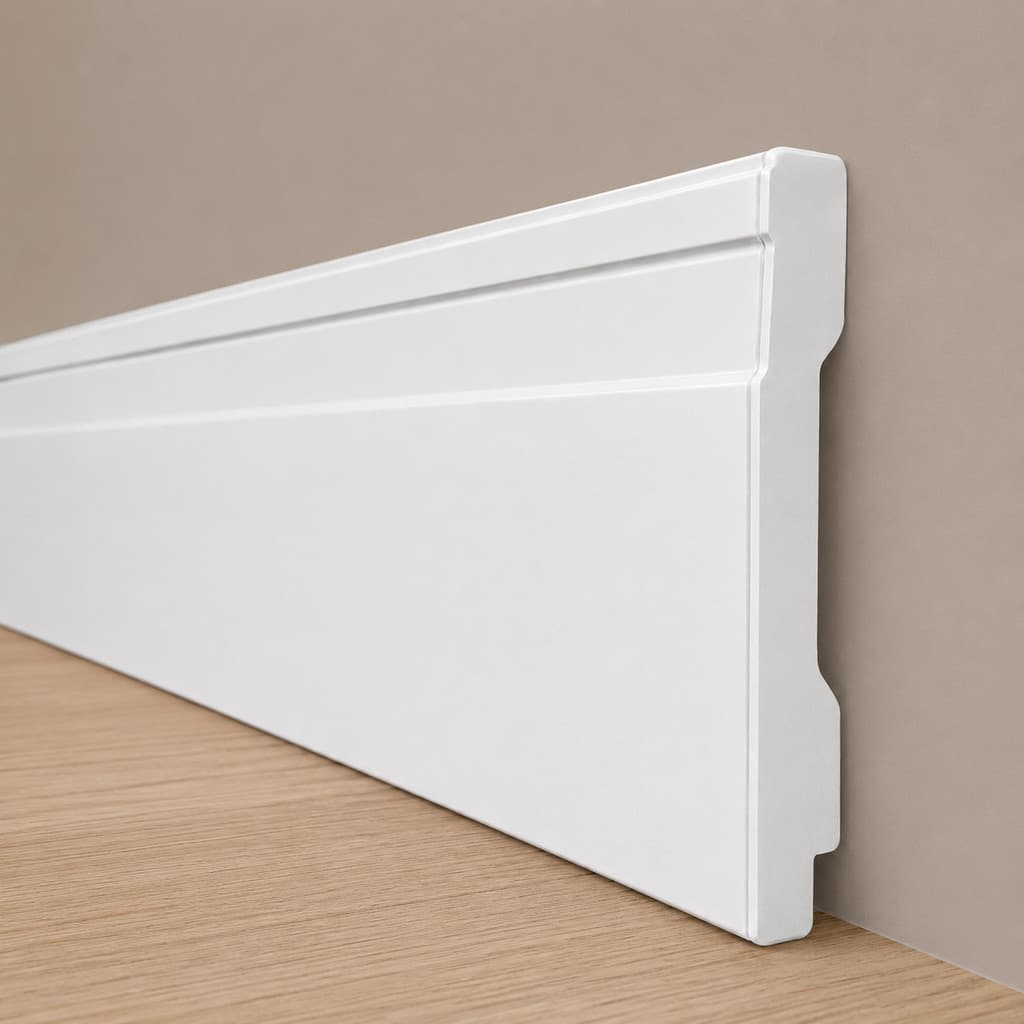 Kit 4 Barras Rodapé Poliestireno Frisado Branco 7cm 1m