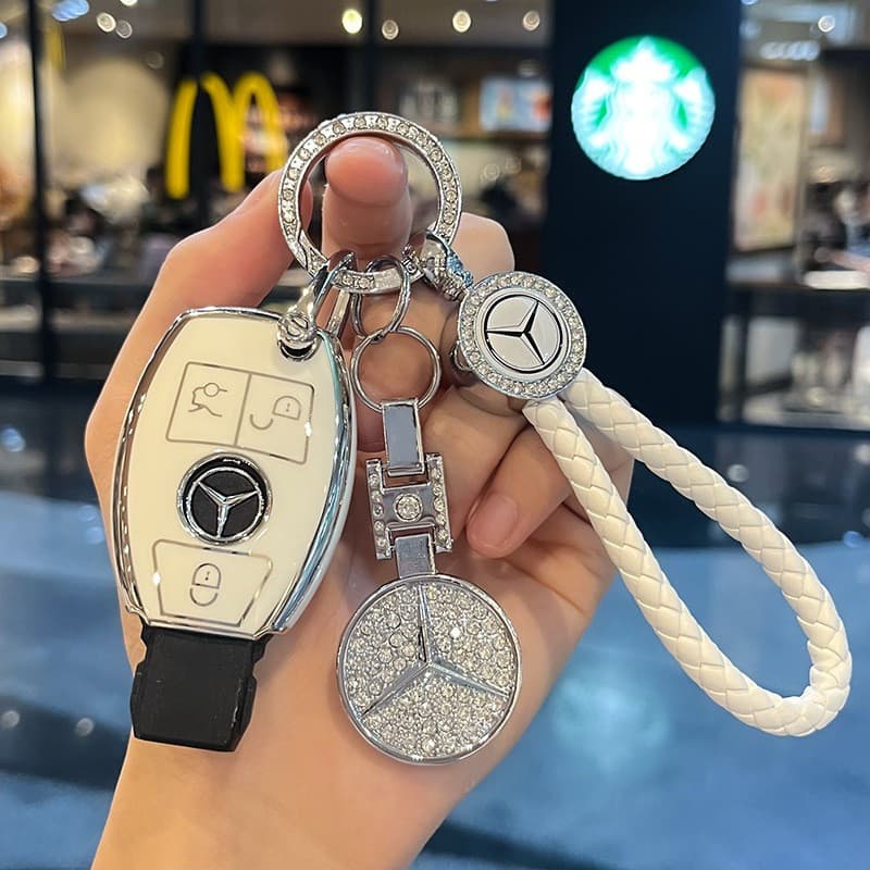 Chaveiro de Couro Elegante para Benz A C E S GLA GLB GLC GLE GLS G AMG para Carros Mercedes QWCJ SDXC