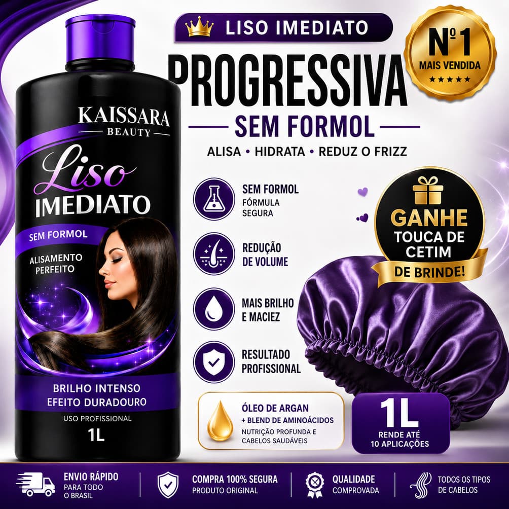 Progressiva Kaissara Liso Imediato 1L Sem Formol Redutor de Volume + Touca de Cetim Brinde