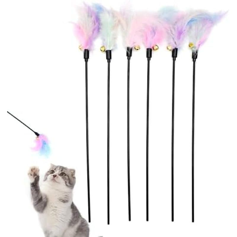 Brinquedos De Varinha De Gato 6 PCS Penas Coloridas Com Interativos Para Gatos De Sino | Internos , Gatinhos , Exercício