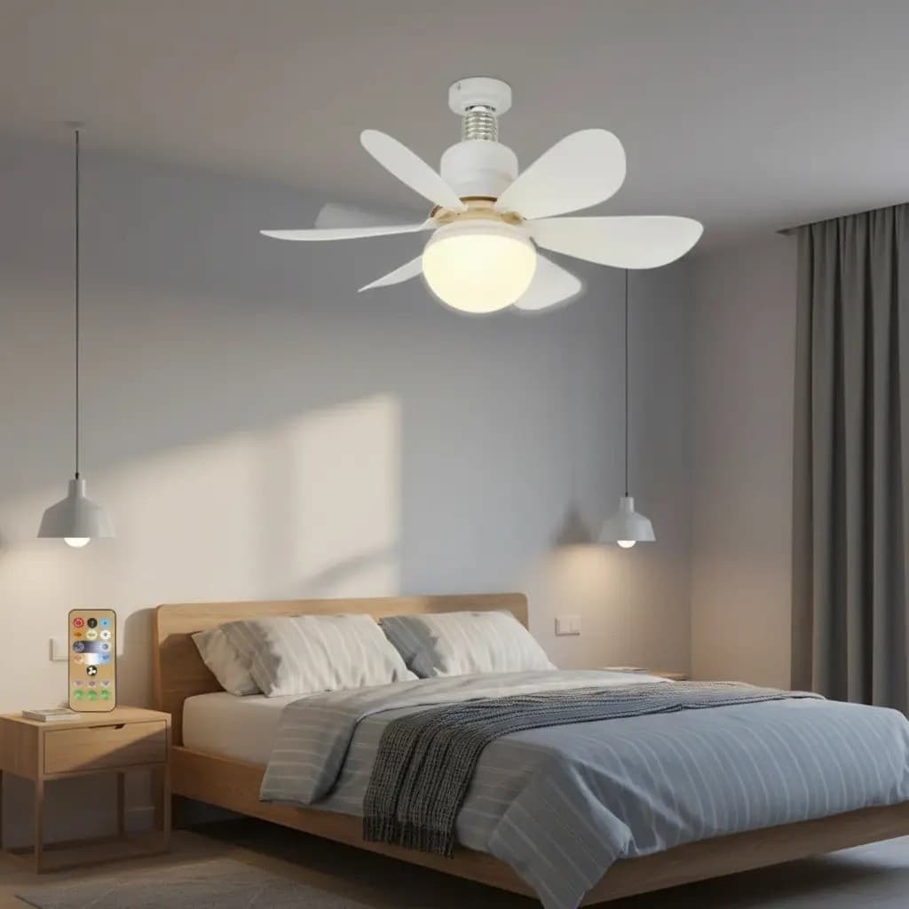 Ventilador de Teto LED 80W Lâmpada E27 Controle Remoto Bivolt Luminária ECO Bivolt
