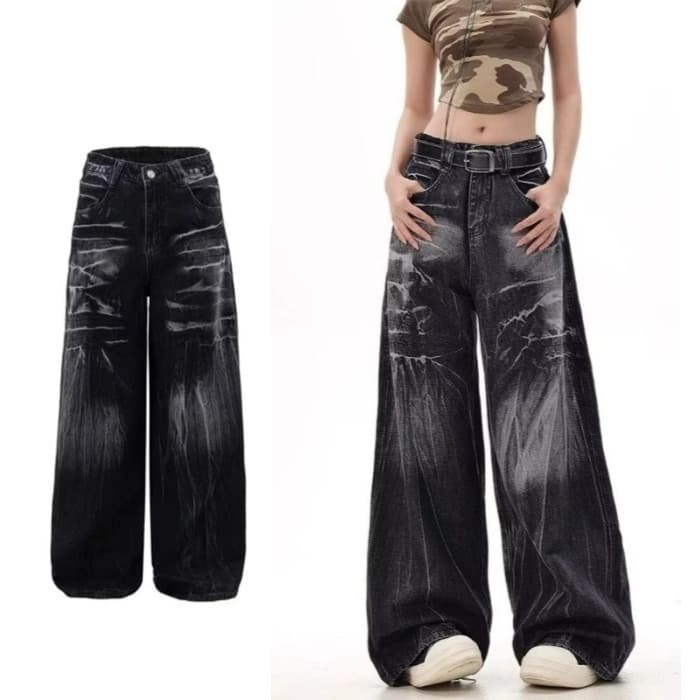 Vintage Preto Tie Dye Jeans Para Homens Calças Hiphop High Street Casual Mulher