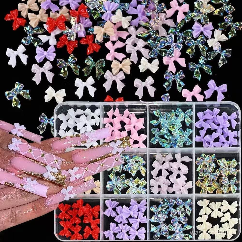 Kit Laços 3D para Unhas Nail Art Colorido Decoração Charmosa com Caixa Organizadora