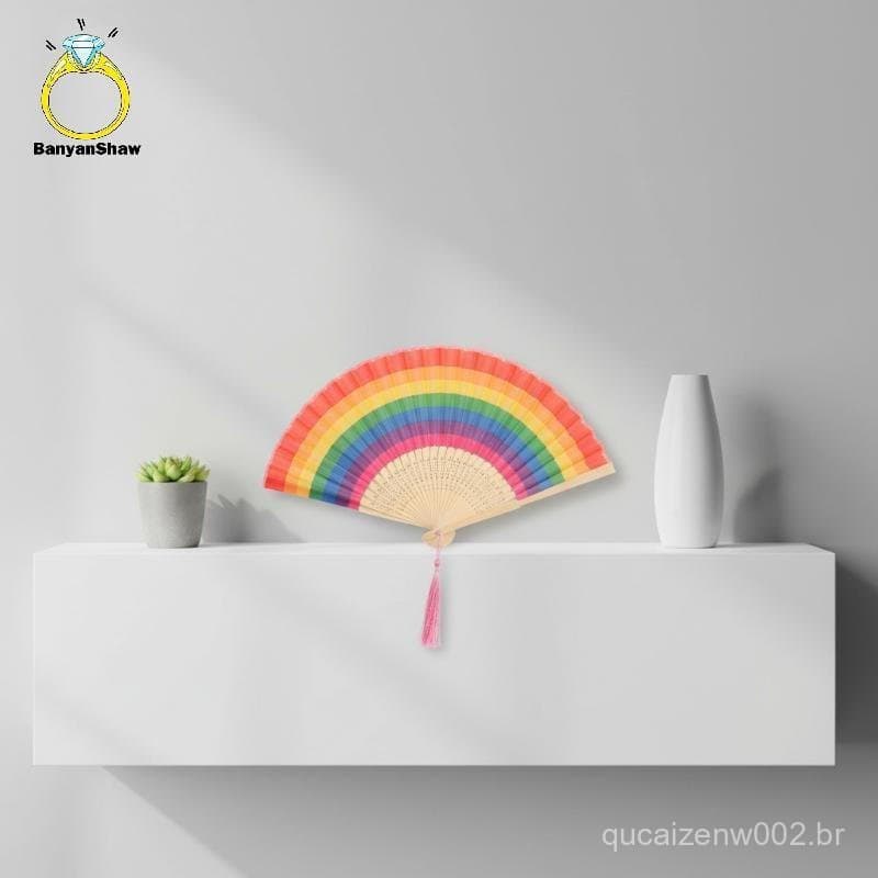 [BANY] Grande Ventilador De Mão Dobrável Arco-Íris Portátil Estilo Espanhol Para Festa À Fantasia Viagem Resfriamento Us