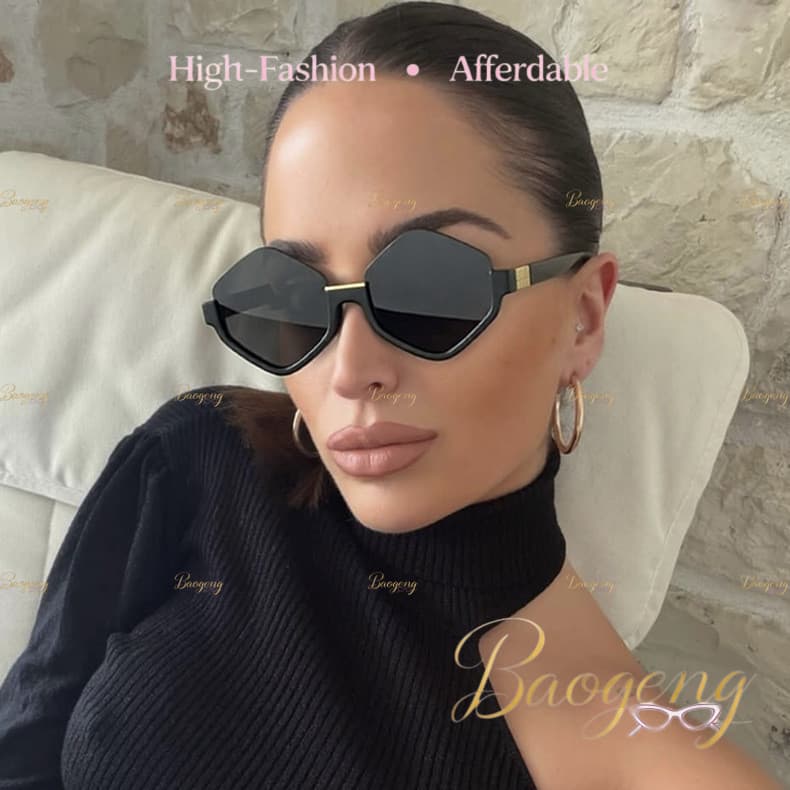 (BAOGENG) Óculos De Sol Retrô Rômbicos Semi-Americanos UV400 Euro Unissex , Da Moda Para Ele , Seu Streetwear Chiques Vi
