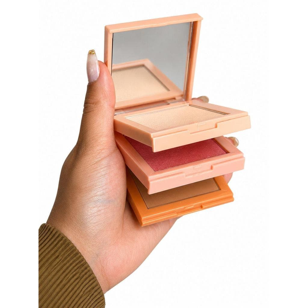 Kit 3 em 1 Helo Mini | Blush, Pó e Contorno | Palheta Compacta de Bolsa