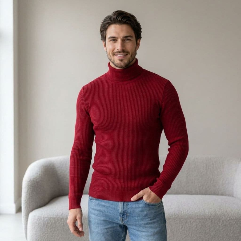 Blusa De Frio Cacharrel Masculina Gola Alta Tricô Suéter masculino slim Blusa térmica masculina