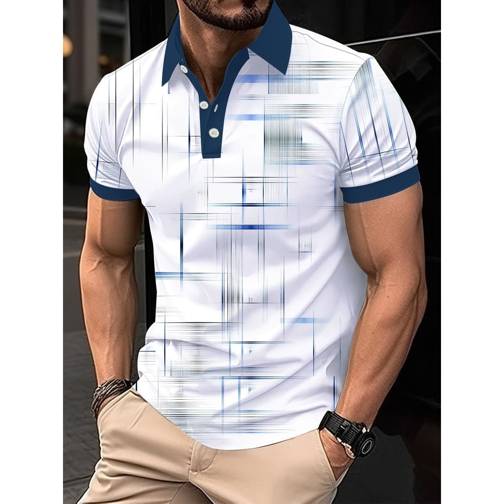 Camisa polo estampada Digital 3D masculina Top verão Casual manga curta camisa POLO