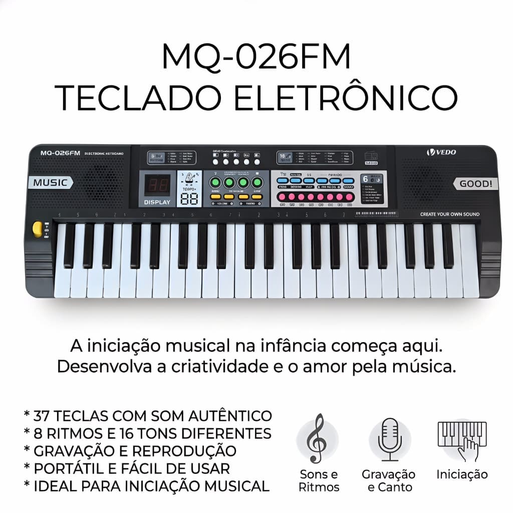 VEDO-Piano de teclado de 44 teclas, piano digital com alto-falantes e microfone integrados-VD77012