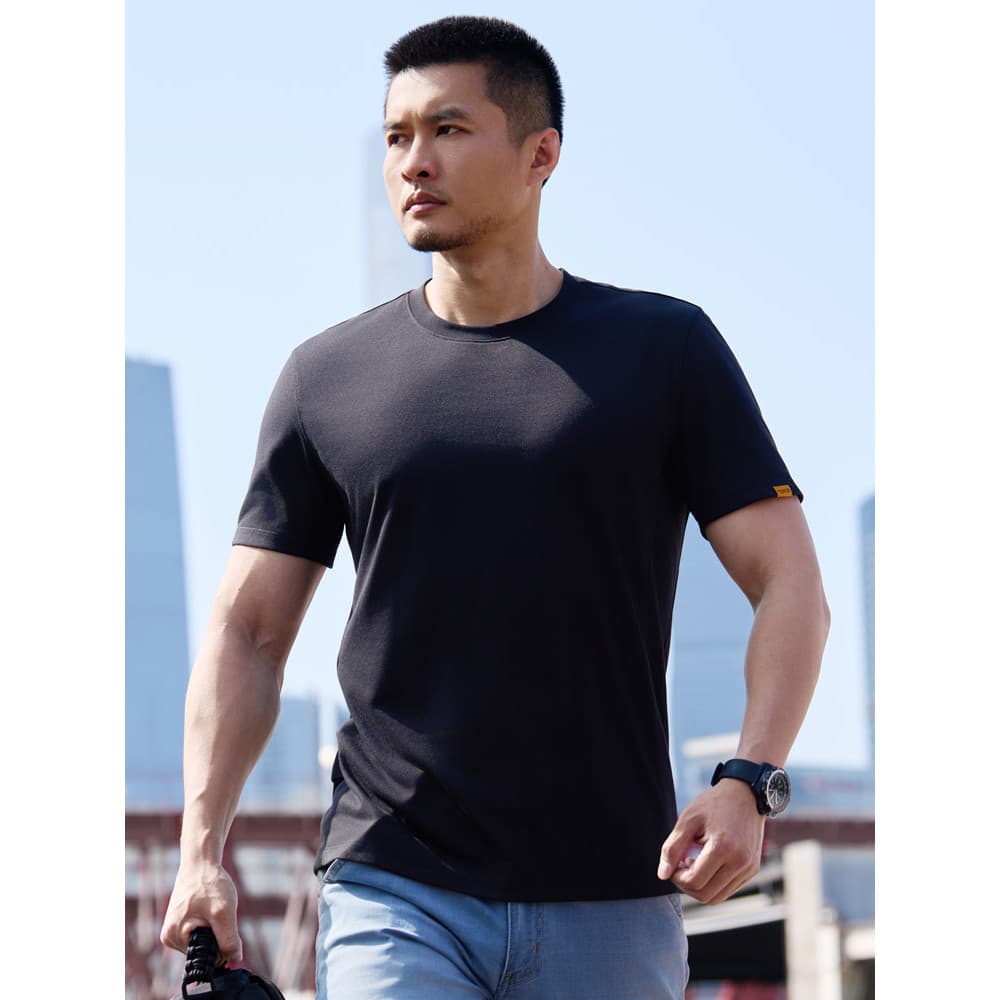 [Duas peças mais desconto] Dragon Tooth Pioneer No. 20 imitação de linho em torno do pescoço de manga curta camiseta esp