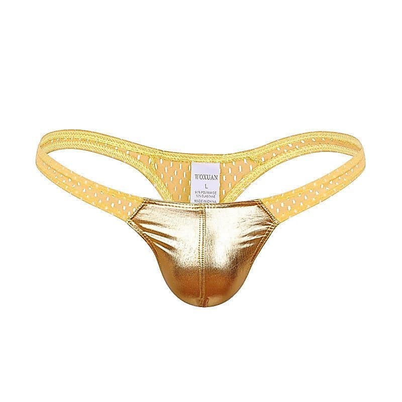Cueca masculina de cintura baixa em couro sintético brilhante