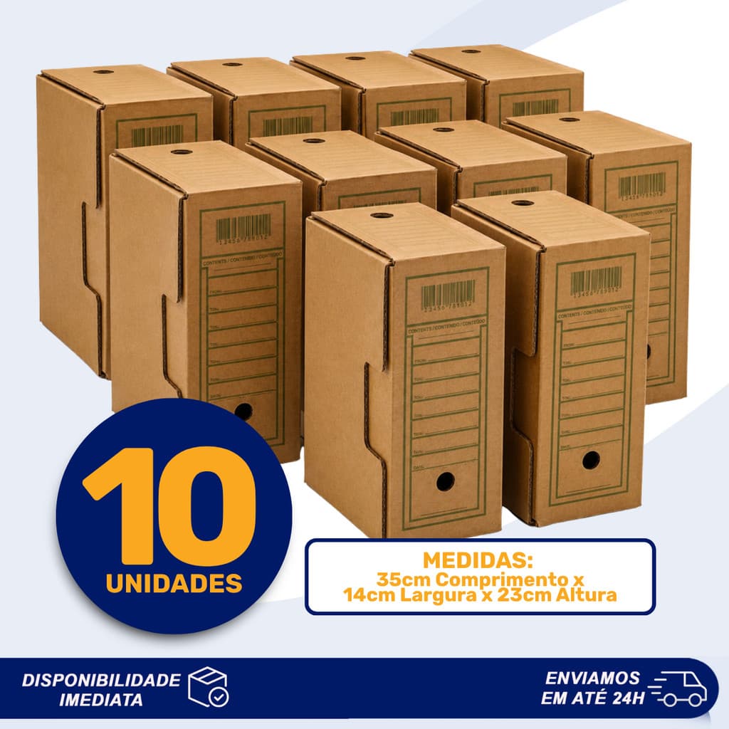 Kit 10 Caixa de Arquivo Morto Papelão Ofício 35x14x23cm Cibrapel
