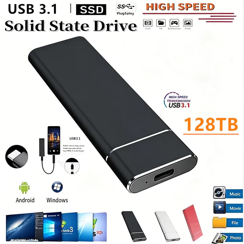 Externo HD SSD 128TB/60TB 30TB/16TB Disco Rígido Portátil 8TB/4TB Desktop 1TB/2TB