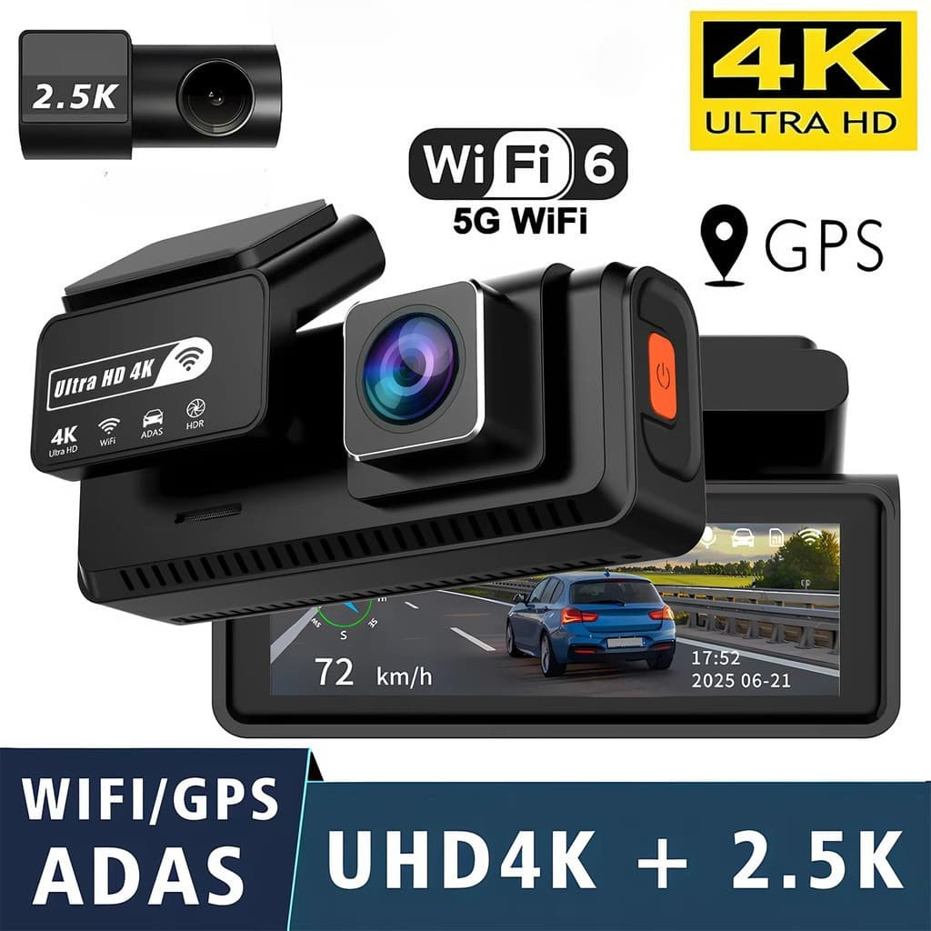 ADAS Dash Cam 4K + 2.5K GPS WIFI 24H Visão Noturna Mini Lente Traseira Opcional Dashcam Carro DVR Gravador De Vídeo Câme