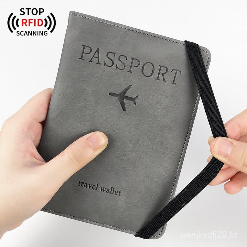 Porta-passaporte de couro com proteção RFID, pode armazenar cartões de crédito e cartões SIM de viagem.