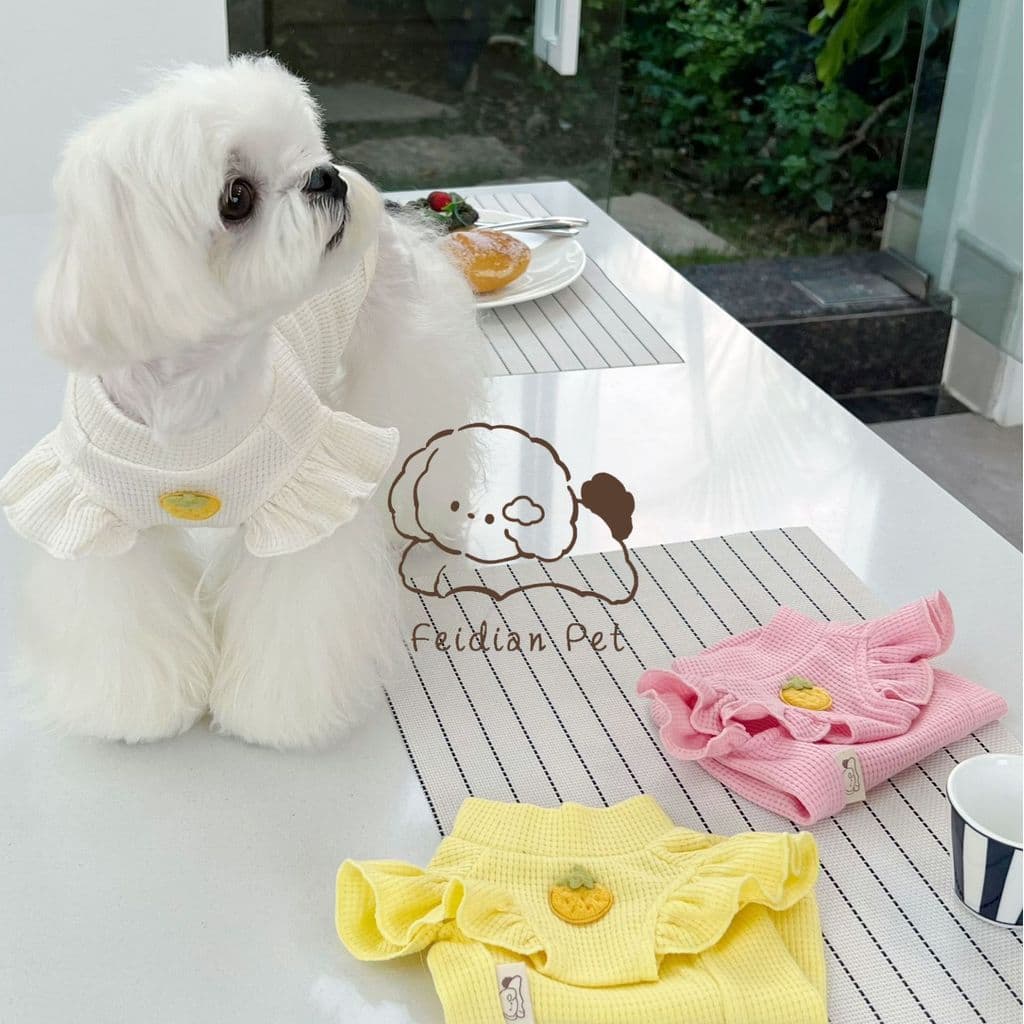 Animal de estimação outono inverno morango Waffle manga voadora camisa de fundo roupas de cachorro Teddy Pomeranian pequ