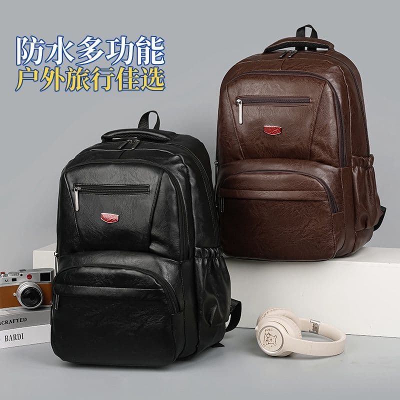 Nova mochila masculina transfronteiriça, versão coreana, mochila de estudante em couro PU, mochila multifuncional à prov