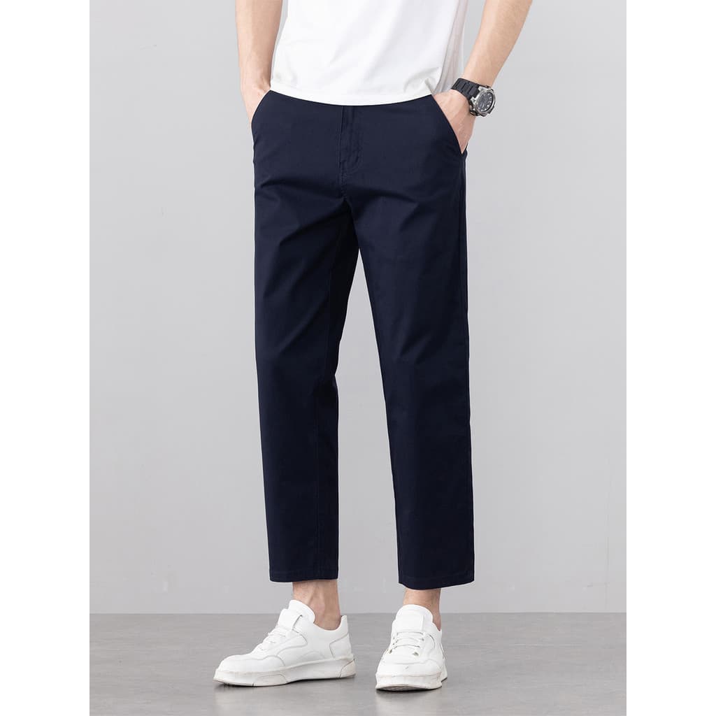 High-End masculino em linha reta tornozelo-perna calças casuais finas calças de negócios primavera verão mais gordura pl