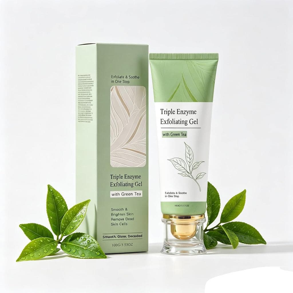 Gel Esfoliante de Chá Verde com Tripla Ação Enzimática, um esfoliante facial diário suave adequado para peles sensíveis,