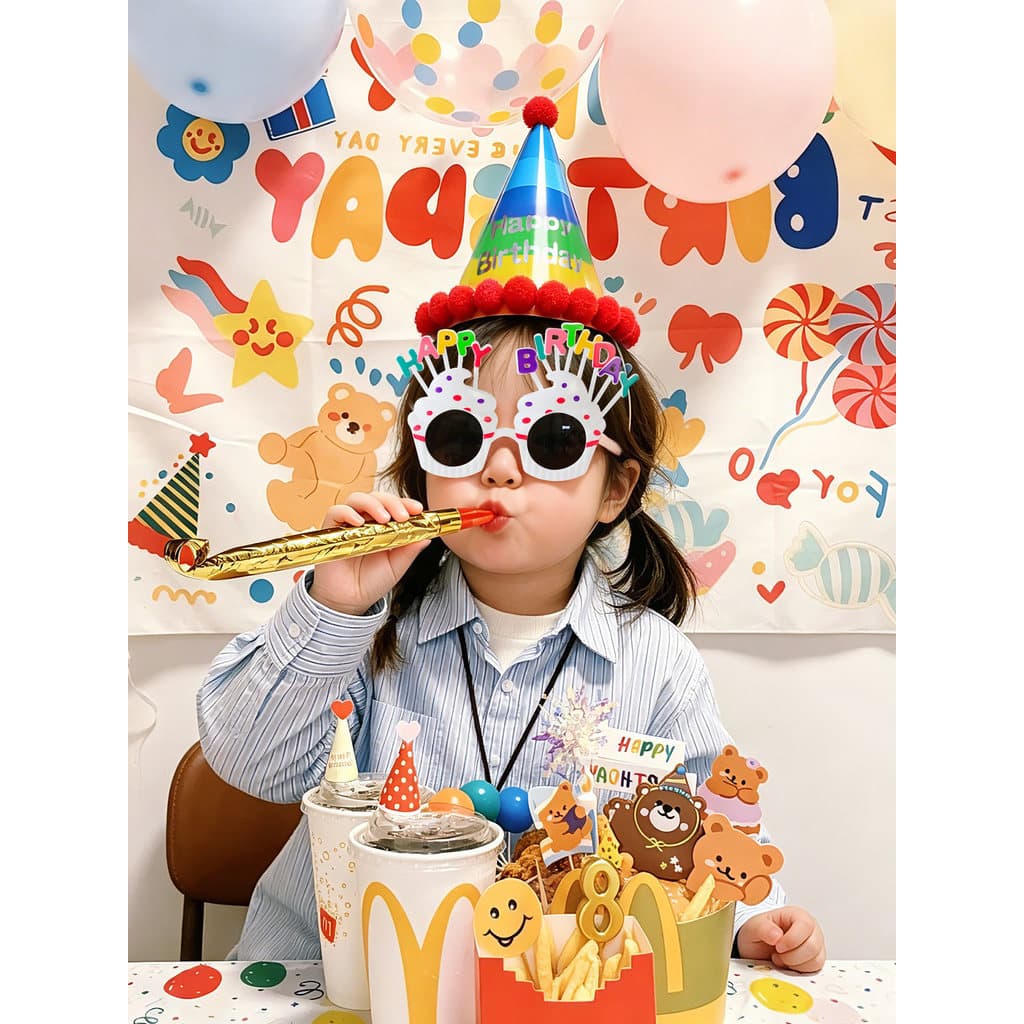 Feliz aniversário cena Layout decoração meninos meninas festa dragão soprando apito chapéu óculos atmosfera foto adereço