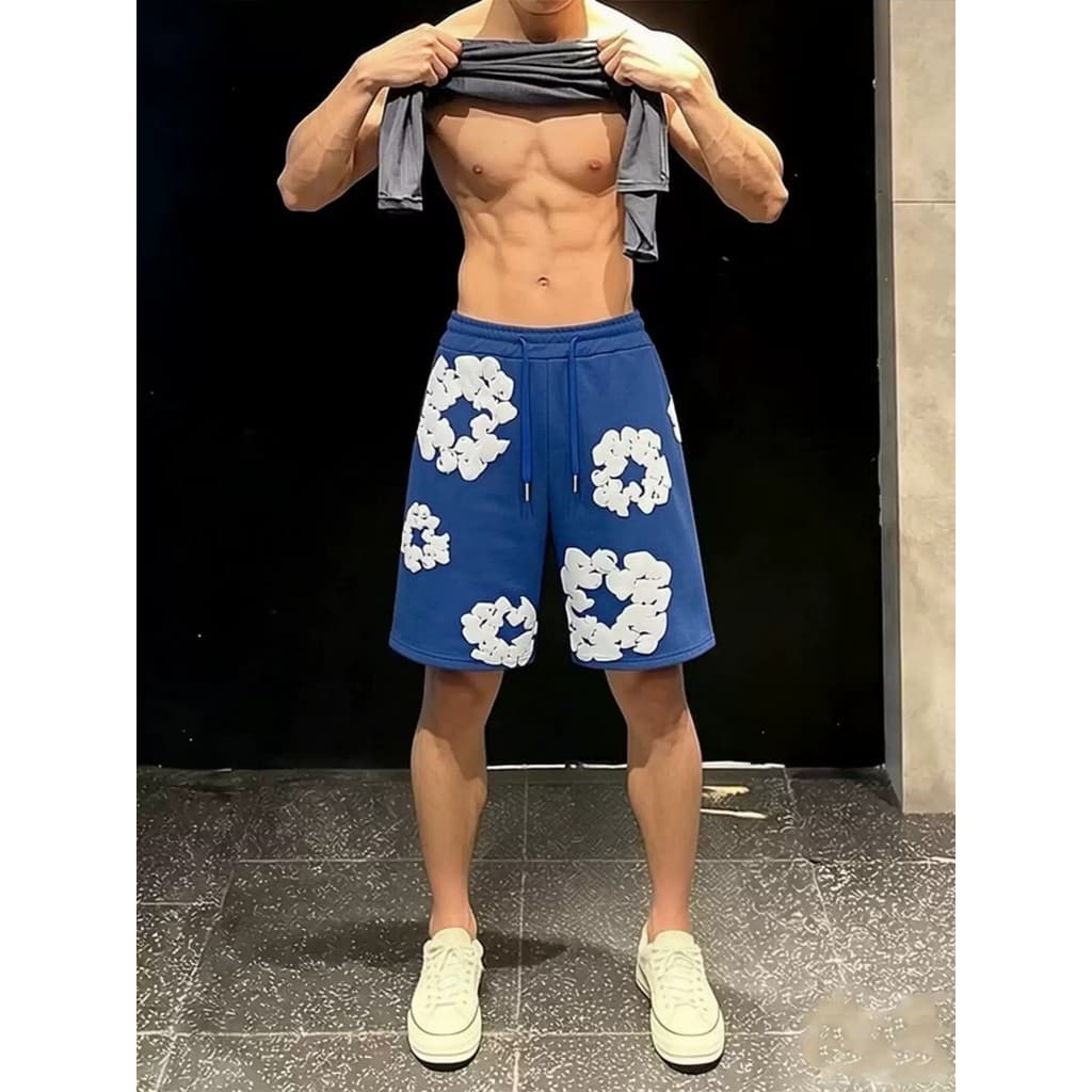 Americano High Street Kapok impressão Shorts esportivos masculino verão solto cordão exterior Wear em linha reta moletom