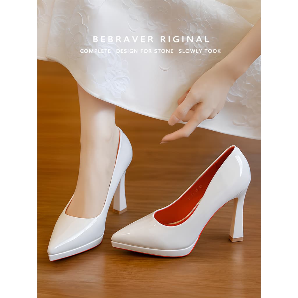 Plataforma de couro genuíno genuíno salto Super alto branco vermelho sola salto alto feminino primavera sapatos de couro