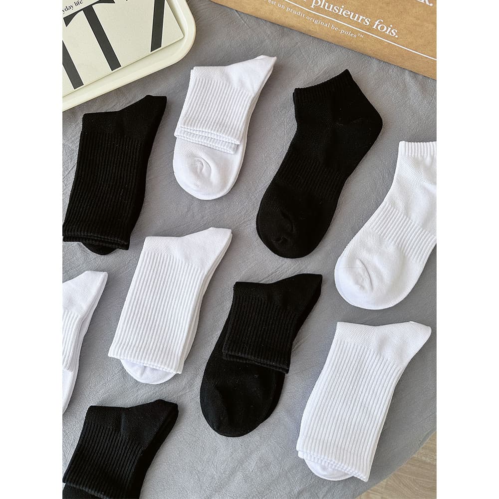 Preto branco malha meias casal puro algodão Mid-tube meias primavera outono masculino feminino suor-absorvente tubo alto