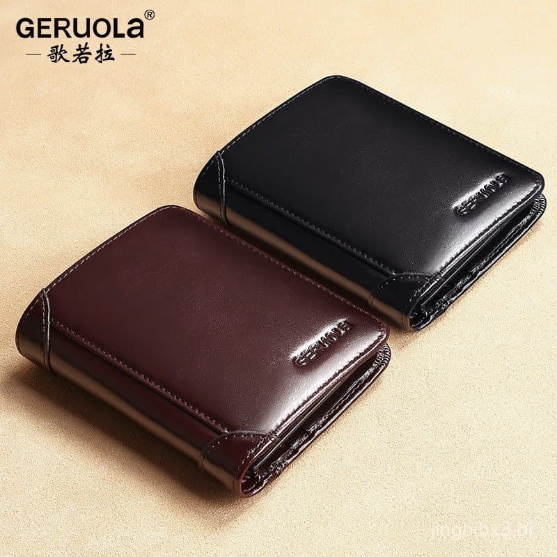 [Promoção] Carteira Masculina de Couro Genuíno, Porta-Cartões, Carteira Curta de Couro de Vaca, Porta-Moedas Masculino 7