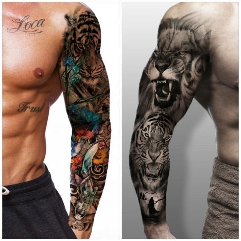 À Prova Dwaterproof Água Braço Cheio Tatuagem Temporária Adesivo Tigre Leão Lobo Olho Para Homem Mulher Arte Do Corpo Ma