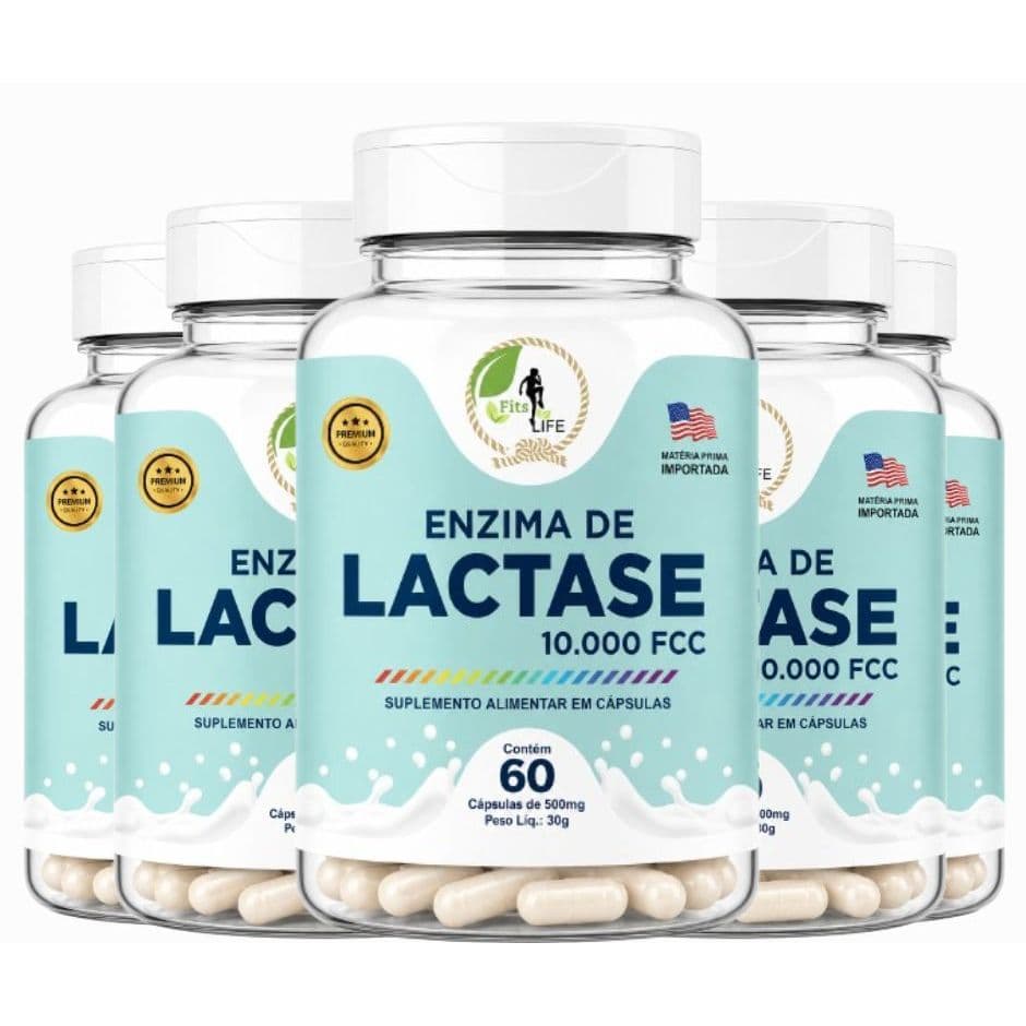 5x Enzima Lactase 60 Cáps 10000fcc Intolerância Lactose Fits Life - Porção Reduzida - Premium