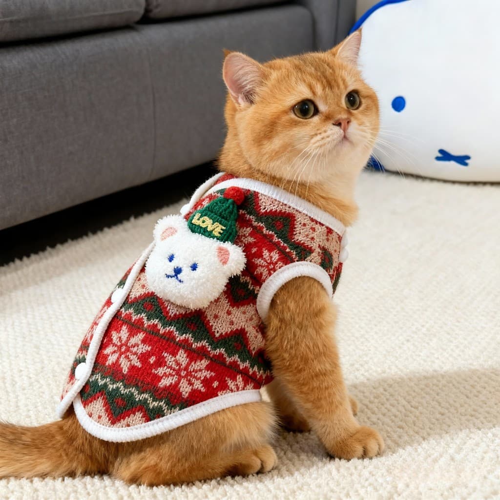 Roupas de gato outono inverno estilo natal urso colete velo quente dourado gradiente Muppet inglês curto colete para cãe