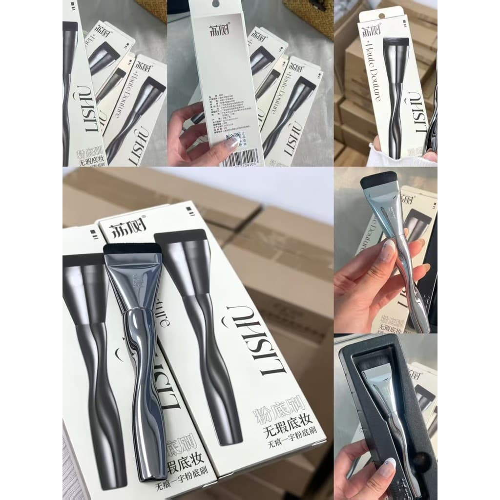 Lishu pincel de base plana sem costura, serviço de base impecável, aplicação uniformemente, maquiagem, cabeça plana, pin