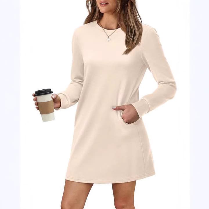 2026 comércio exterior Cross-Border roupas femininas quente em torno do pescoço volta plissado bolso vestido de moletom